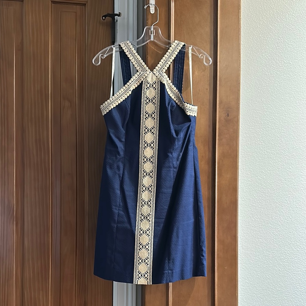 Lilly Pulitzer Blue Sheath Cocktail Dress with Halter Neckline